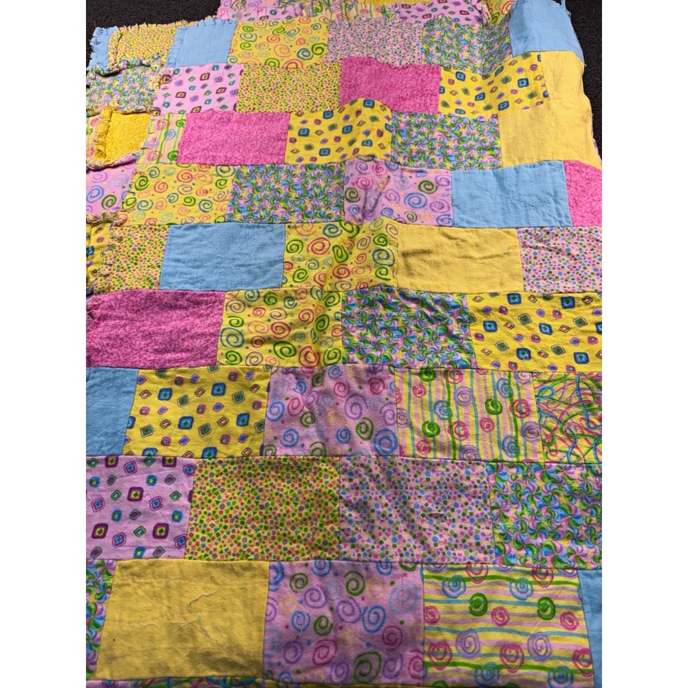 Handmade Throw Quilt Cotton Multicolor Rag Patchwork Coverlet 72x50